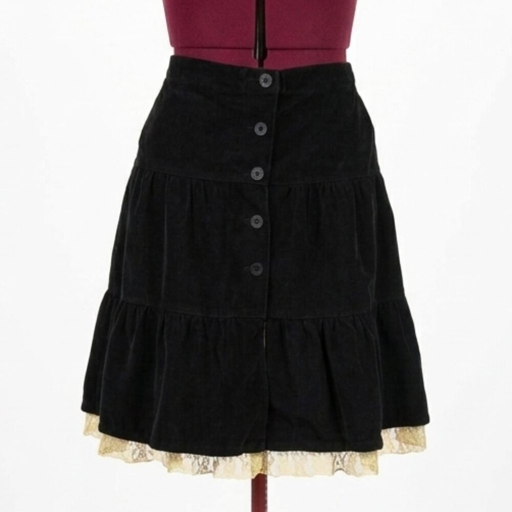 NEVADA - Fine Wale Corduroy Skirt -  Brown Button-Front with lace hem - Size 16
